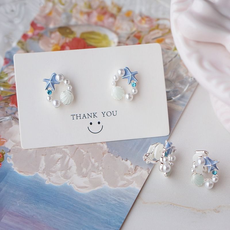 Stud Earring Pearl Faux Alloy Shell Starfish