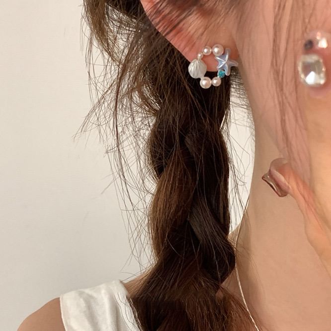 Stud Earring Pearl Faux Alloy Shell Starfish