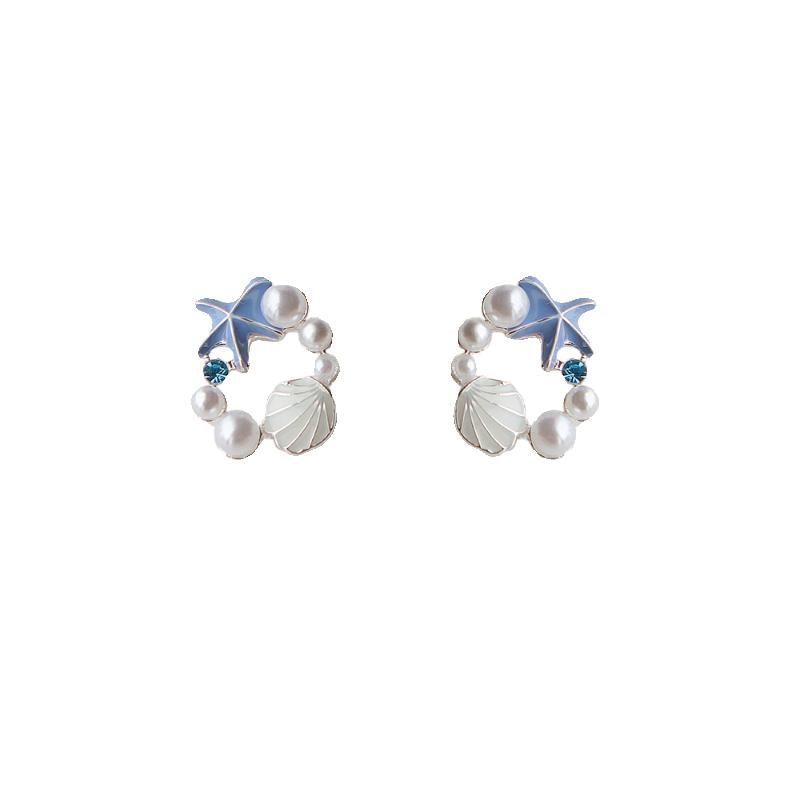 Stud Earring Pearl Faux Alloy Shell Starfish