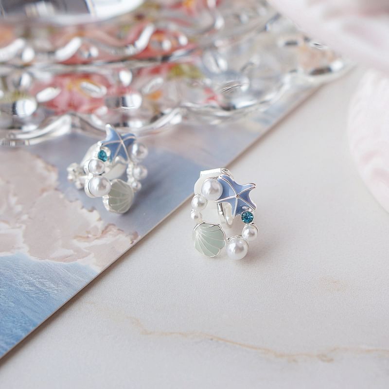 Stud Earring Pearl Faux Alloy Shell Starfish