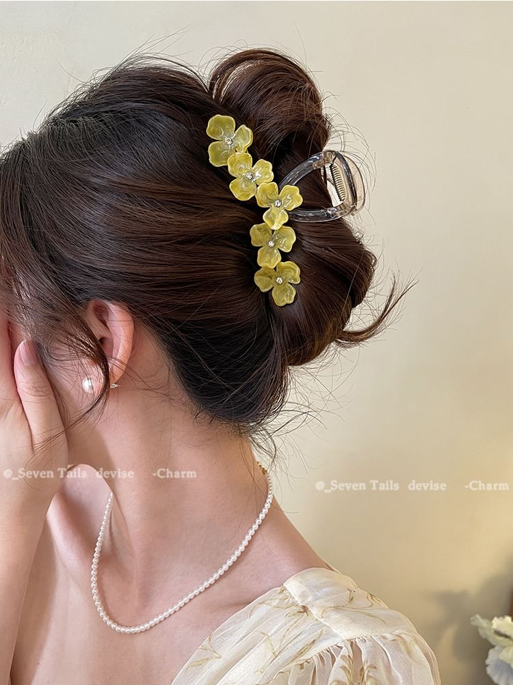 Rhinestone Floral Claw Hair