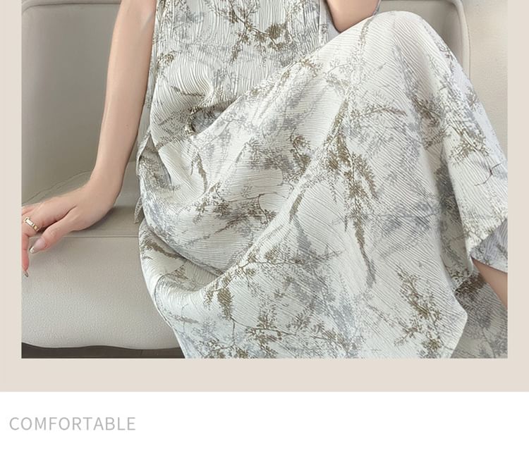 Spaghetti Strap Print Midi A-Line Dress