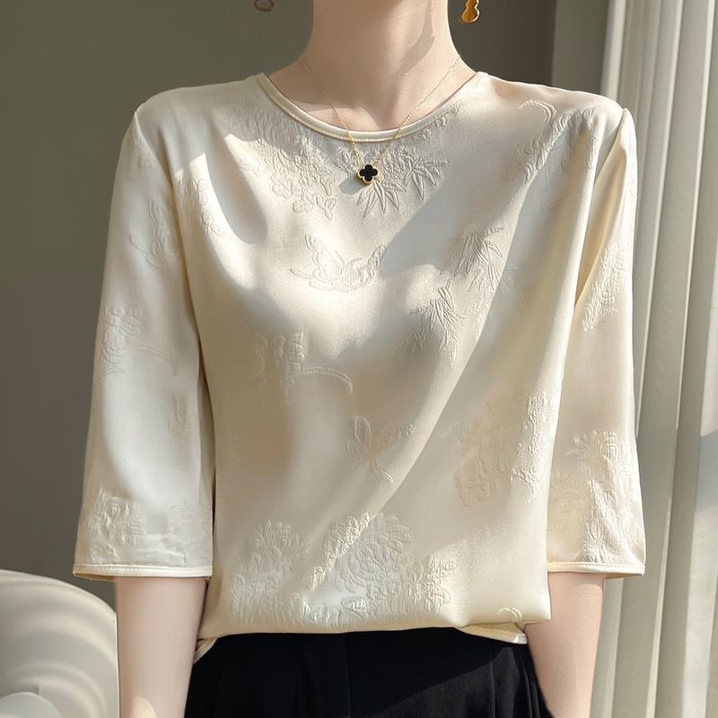 3/4-Sleeve Crewneck Plain Tee