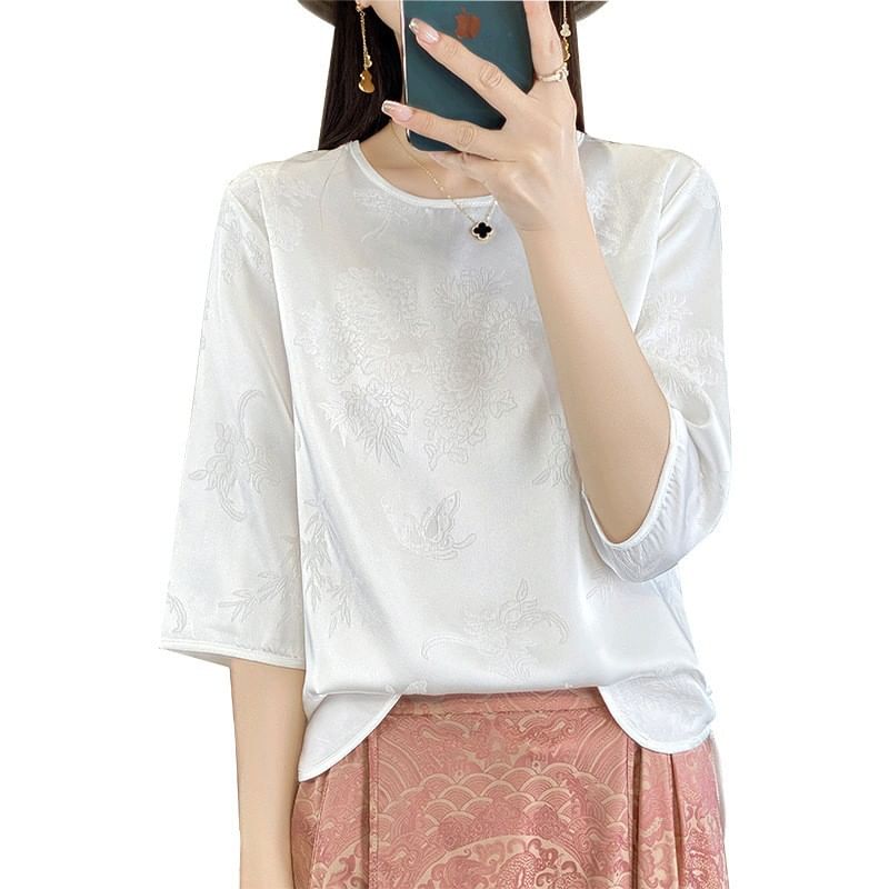 3/4-Sleeve Crewneck Plain Tee