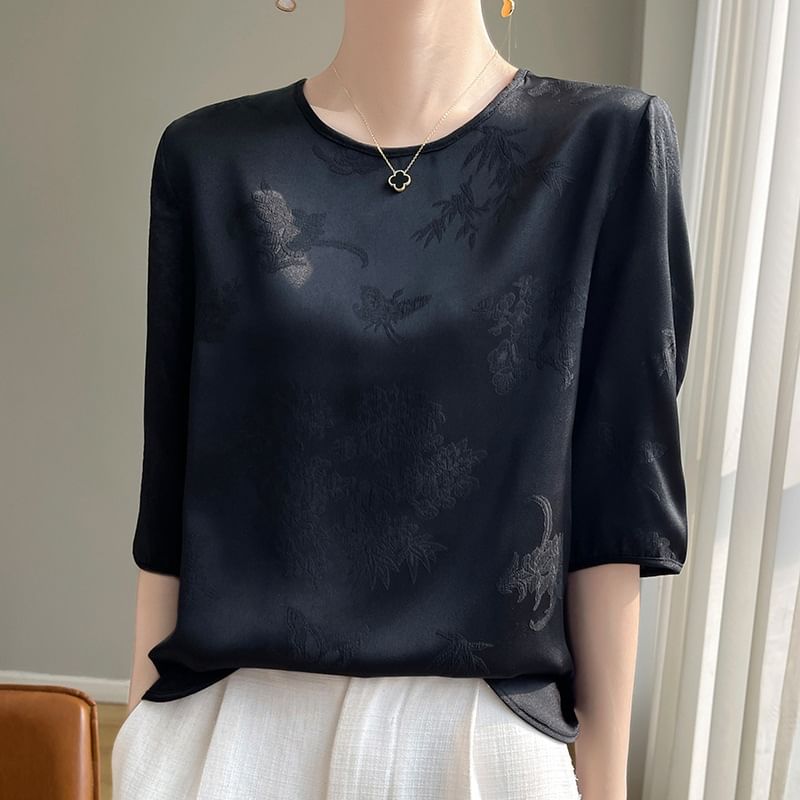 3/4-Sleeve Crewneck Plain Tee