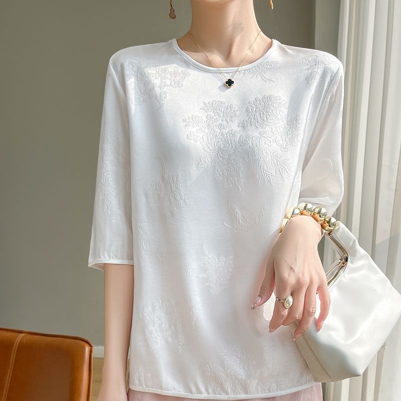 3/4-Sleeve Crewneck Plain Tee