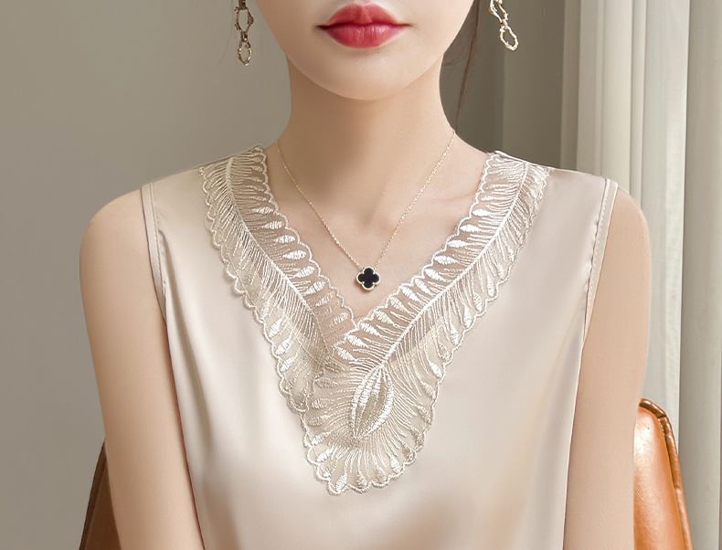 V-Neck Lace Trim Tank Top