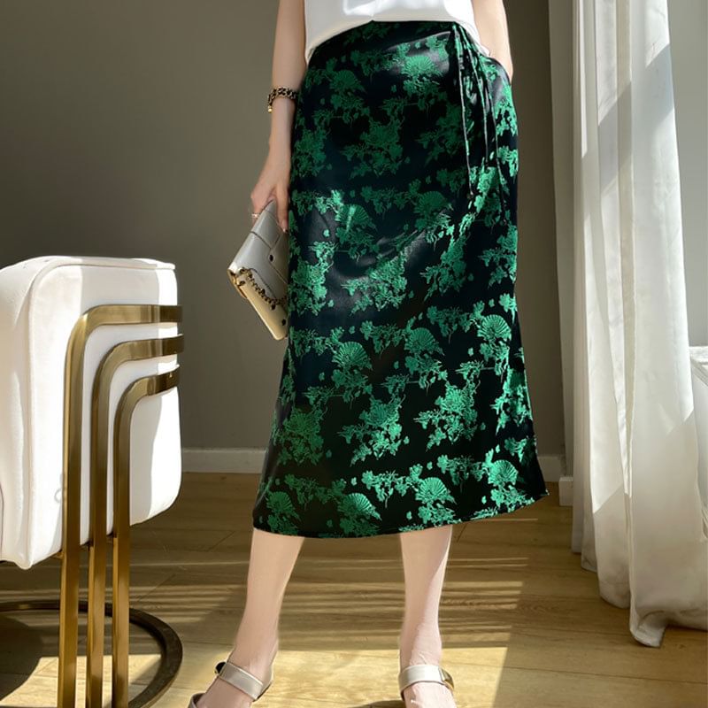 High Waist Floral Print Midi Skirt