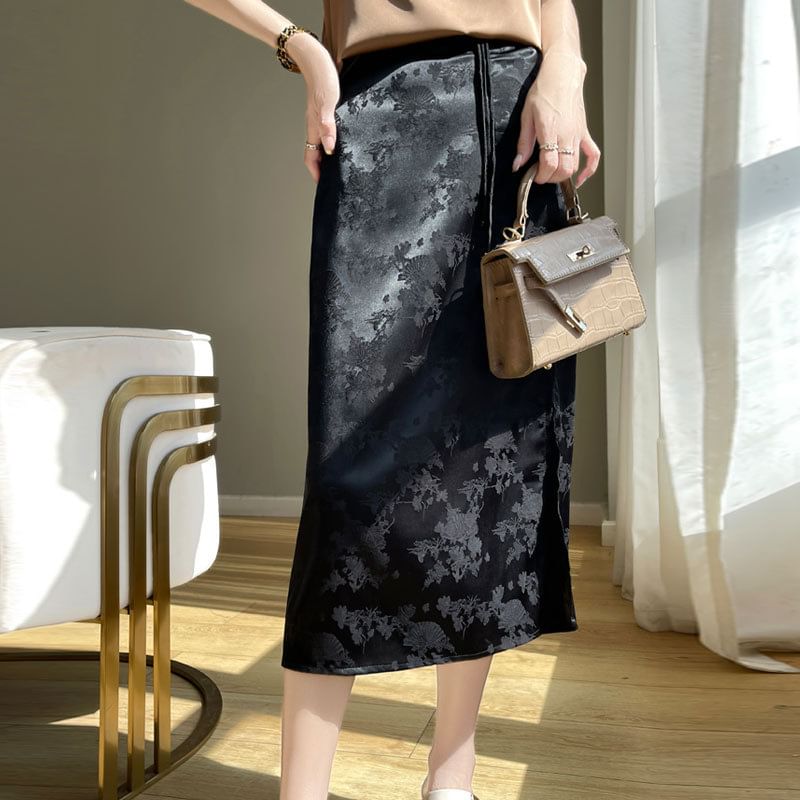 High Waist Floral Print Midi Skirt