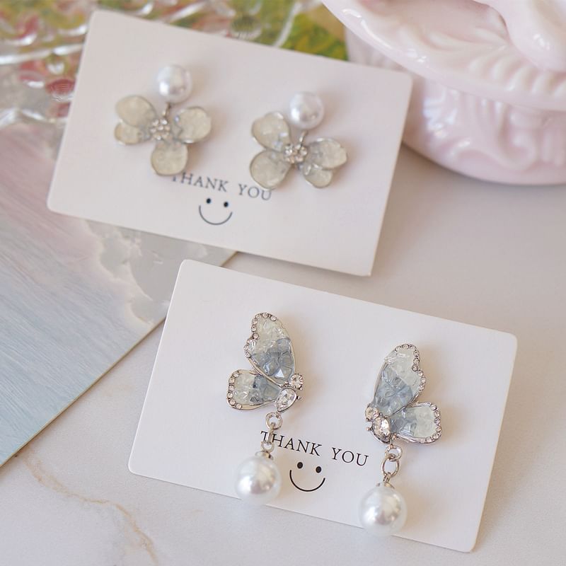Earring Pearl Alloy Crystal Drop Faux / Butterfly Floral