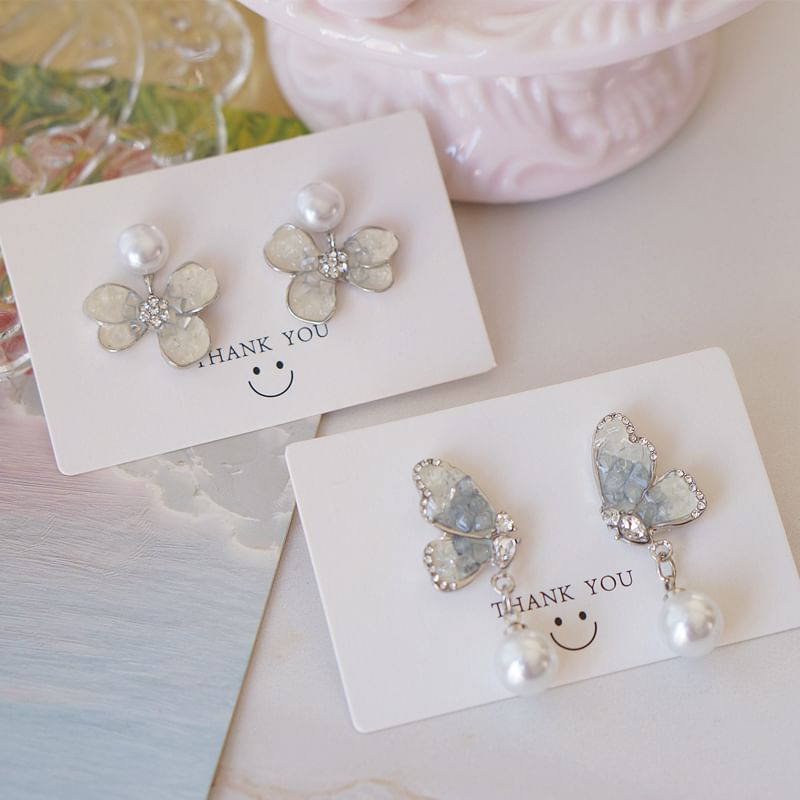 Earring Pearl Alloy Crystal Drop Faux / Butterfly Floral