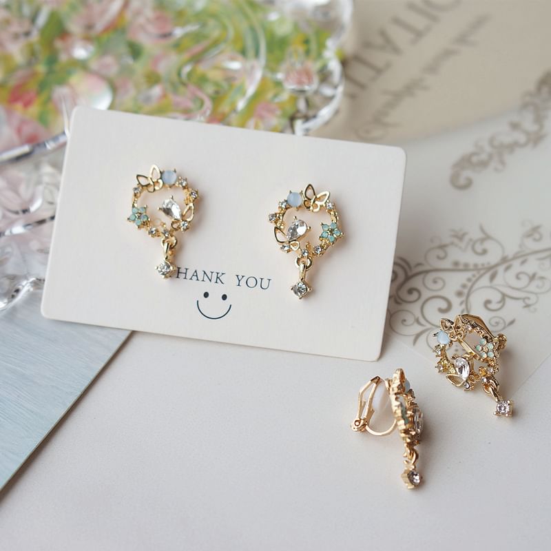 Earring Drop Butterfly Alloy Rhinestone