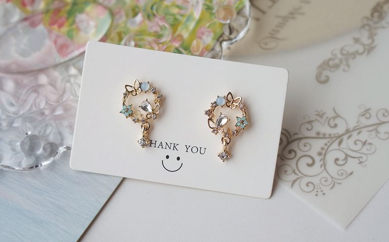 Earring Drop Butterfly Alloy Rhinestone