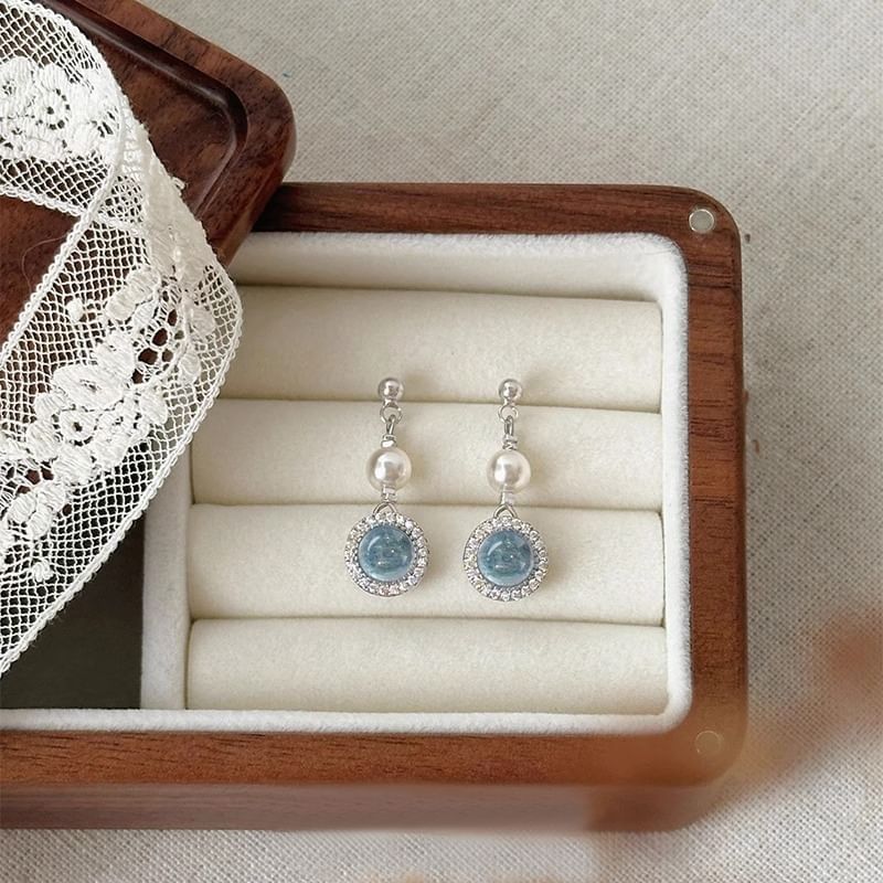 Rhinestone Earring Faux Pearl Drop