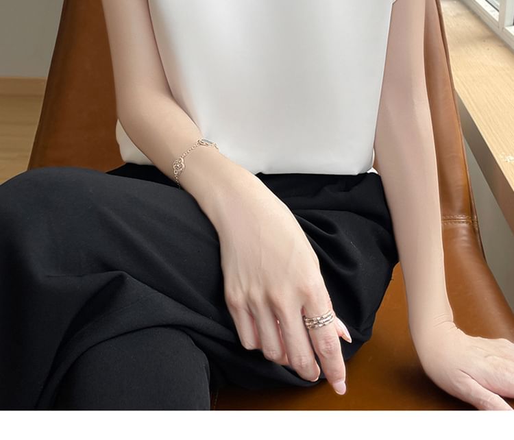 Short-Sleeve Round Neck Plain Satin Top