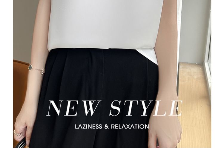 Short-Sleeve Round Neck Plain Satin Top