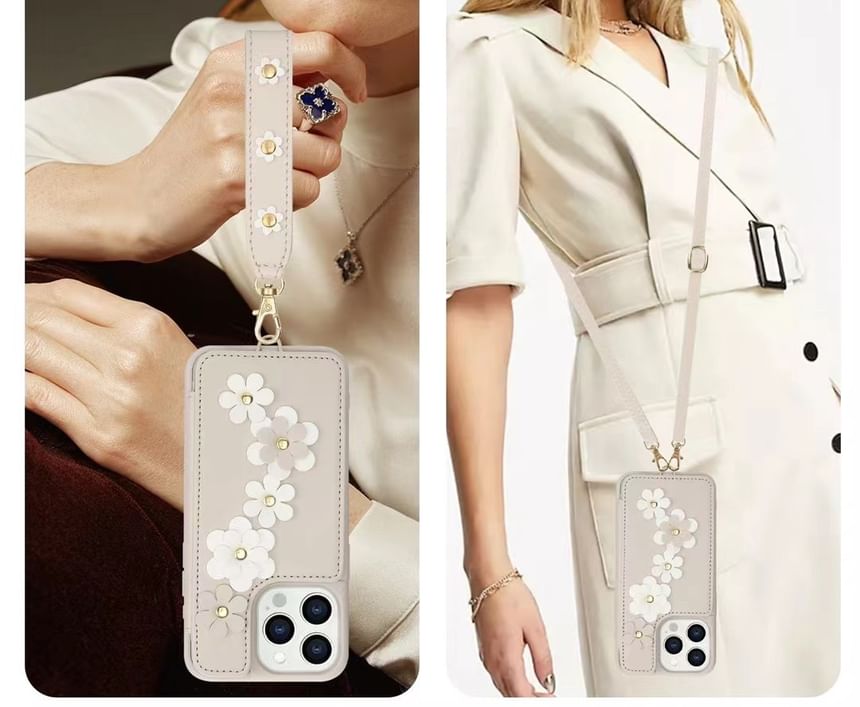 Faux Case Leather Floral Phone