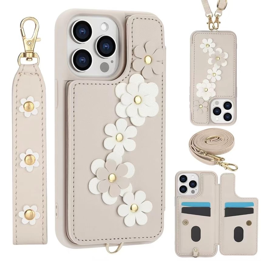 Faux Case Leather Floral Phone