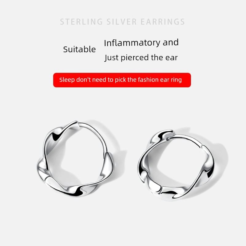 Sterling Earring Hoop Wavy Silver