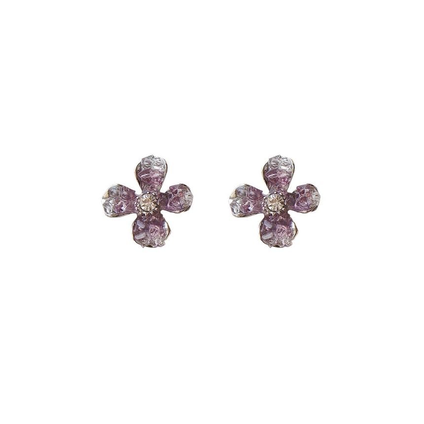 On Earring Stud / Clip Rhinestone Flower