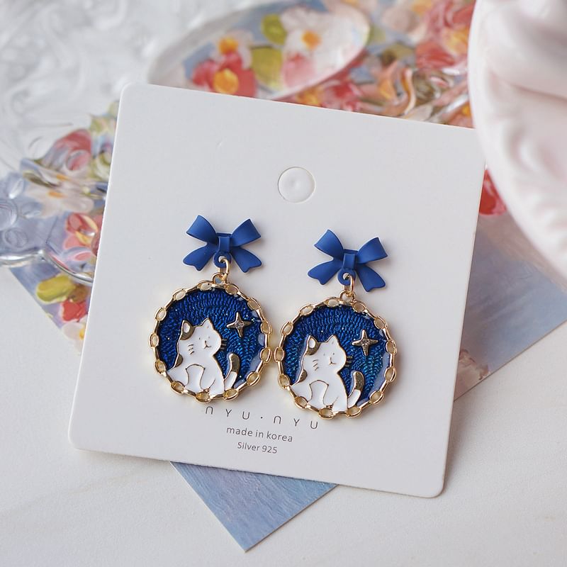 Drop On Enamel Earring Clip Cat Bow /