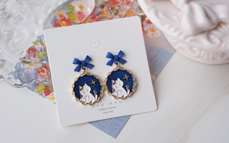 Drop On Enamel Earring Clip Cat Bow /