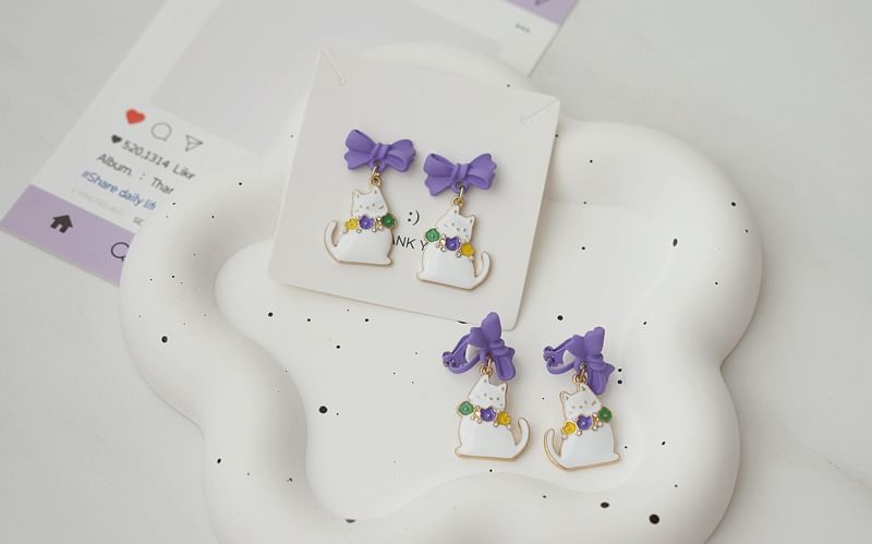 / Cat Drop Clip Earring Bow On