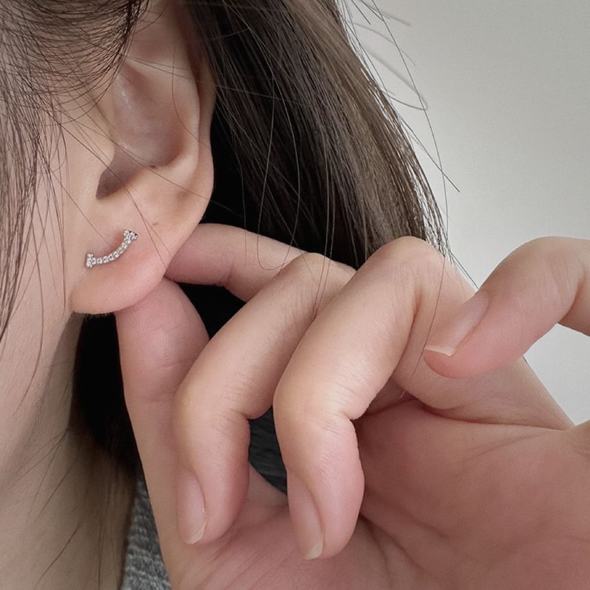 Rhinestone Silver Stud Earring Sterling