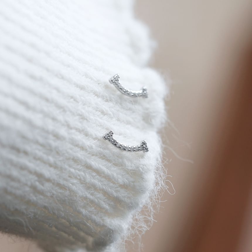 Rhinestone Silver Stud Earring Sterling