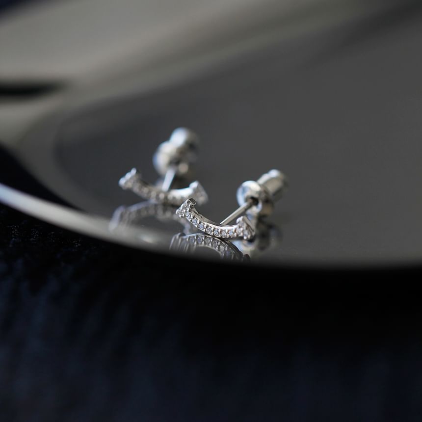 Rhinestone Silver Stud Earring Sterling