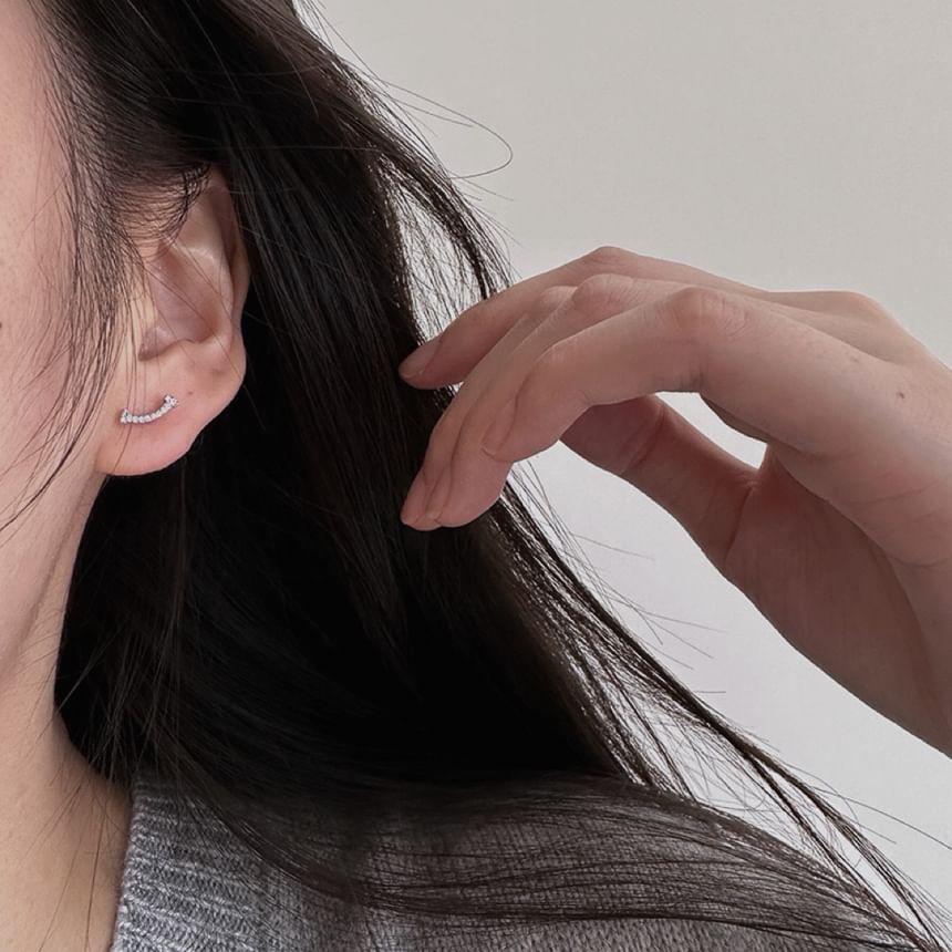 Rhinestone Silver Stud Earring Sterling