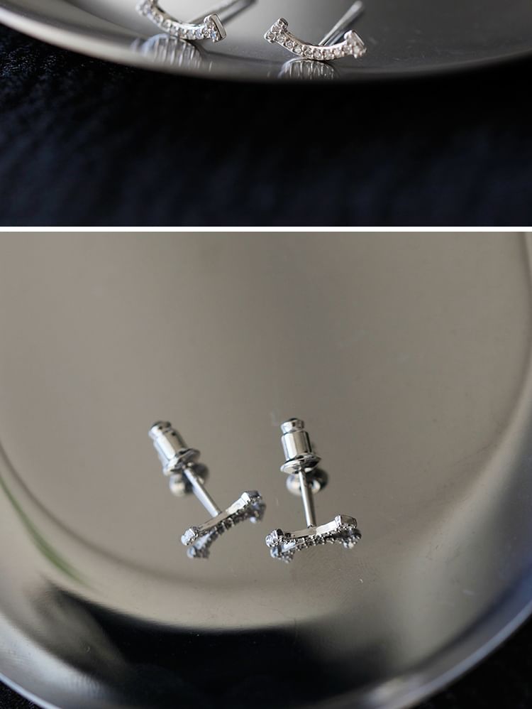 Rhinestone Silver Stud Earring Sterling