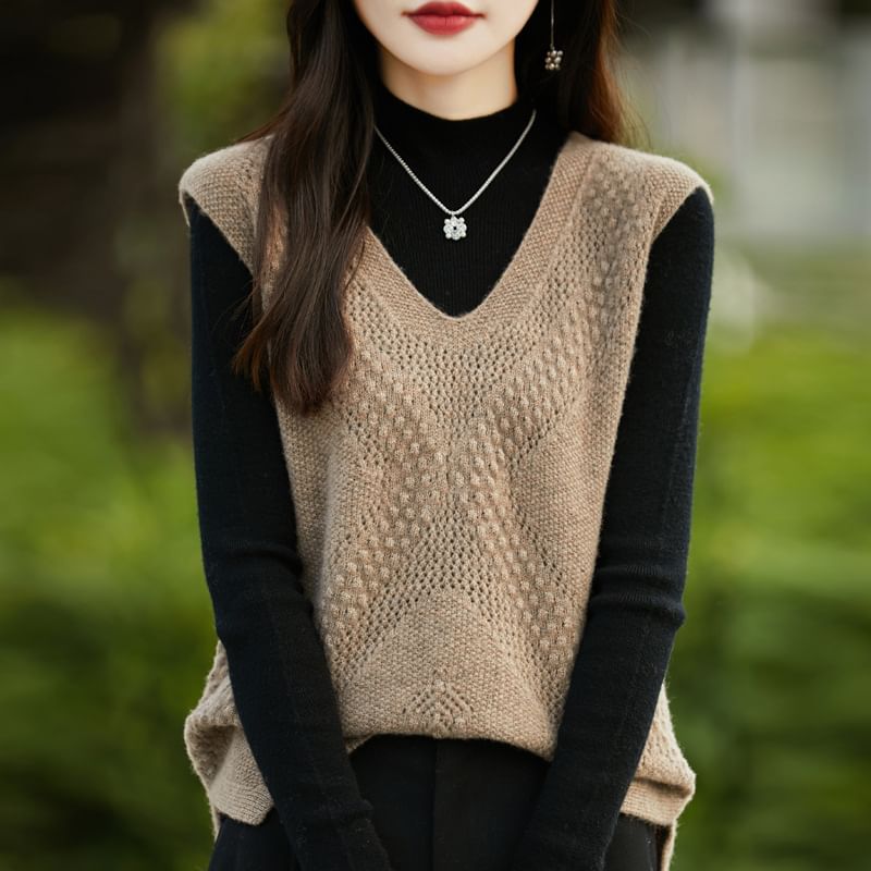 V-Neck Plain Perforated Sweater Vest
