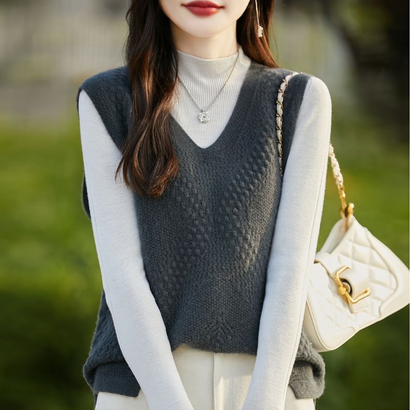 V-Neck Plain Perforated Sweater Vest