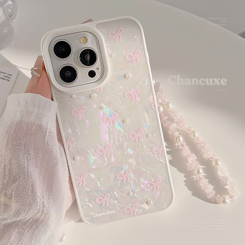 Pearl Set Phone Adhesive Faux Case / Decoration Bow Strap