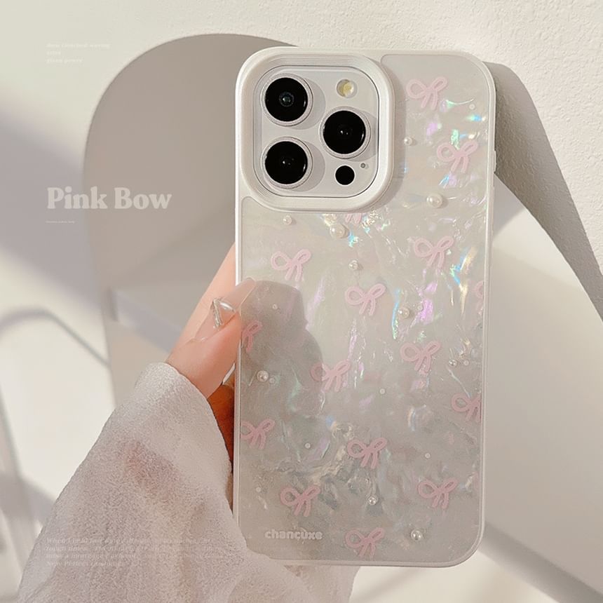 Pearl Set Phone Adhesive Faux Case / Decoration Bow Strap