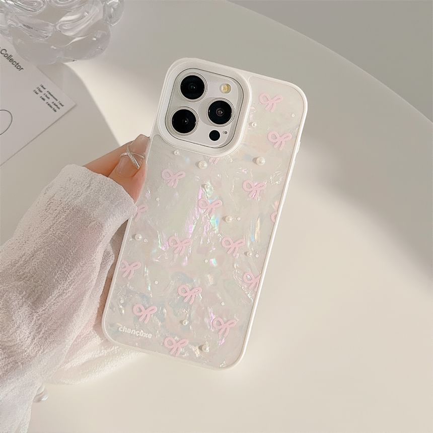 Pearl Set Phone Adhesive Faux Case / Decoration Bow Strap