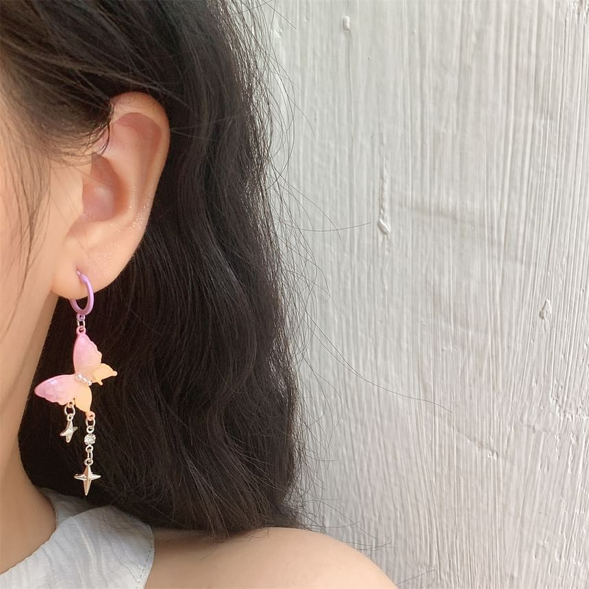 Butterfly Drop Star Earring Fringed Huggie