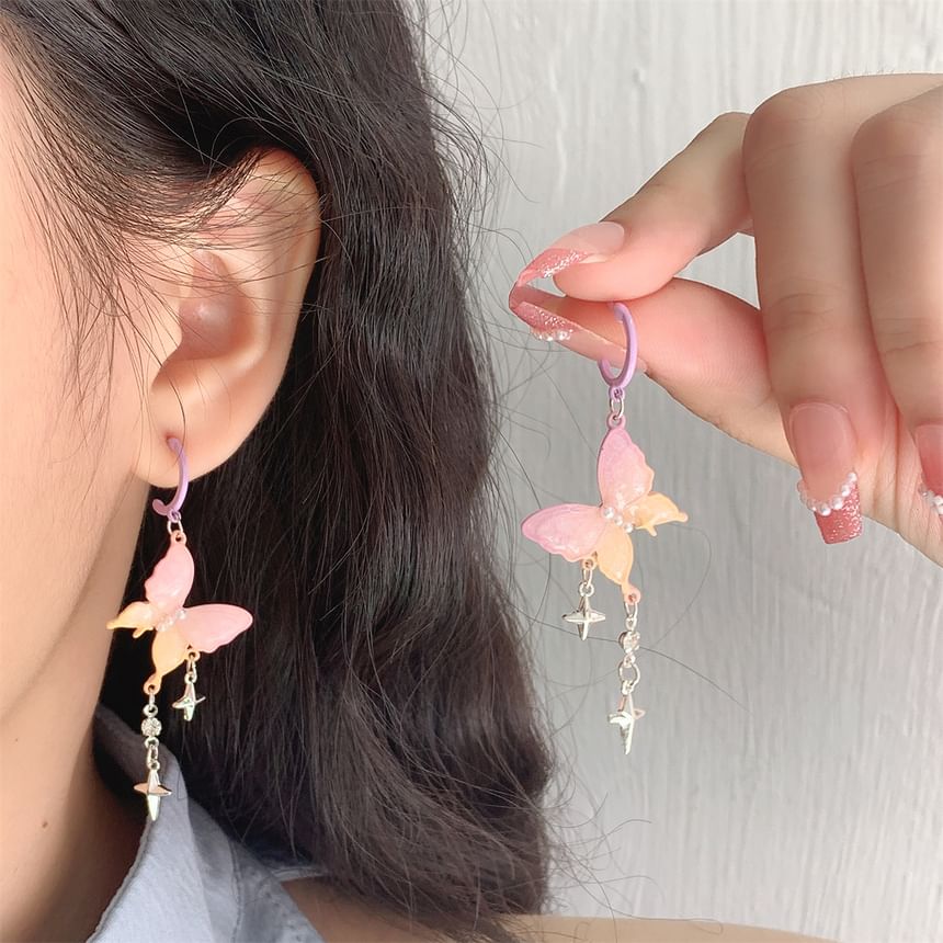 Butterfly Drop Star Earring Fringed Huggie