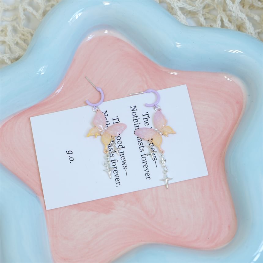 Butterfly Drop Star Earring Fringed Huggie