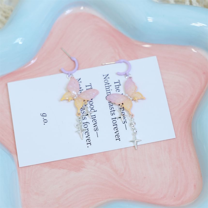 Butterfly Drop Star Earring Fringed Huggie
