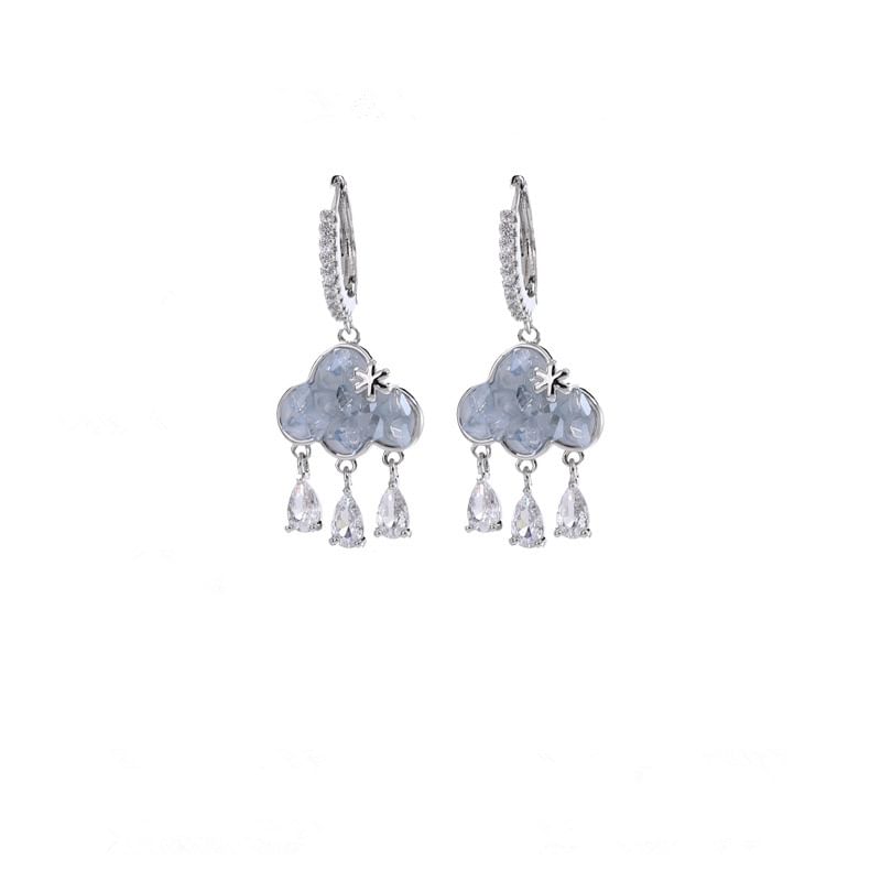 Earring Huggie Rhinestone Cloud Drop Fringed
