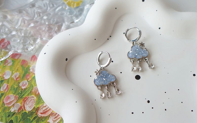 Earring Huggie Rhinestone Cloud Drop Fringed