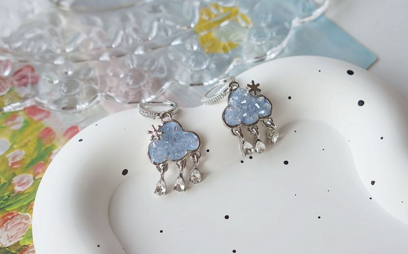 Earring Huggie Rhinestone Cloud Drop Fringed