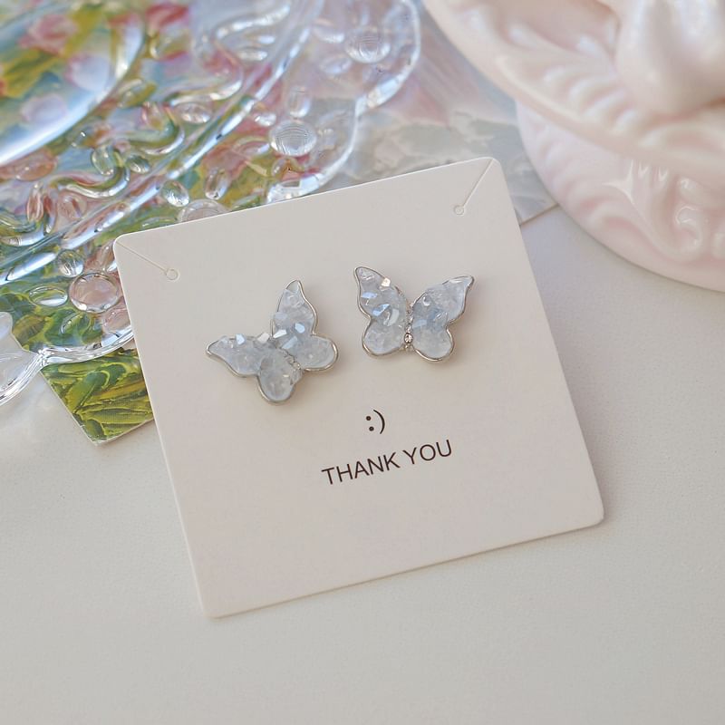 Butterfly Crystal Stud / Ear Faux Earring Clip-On