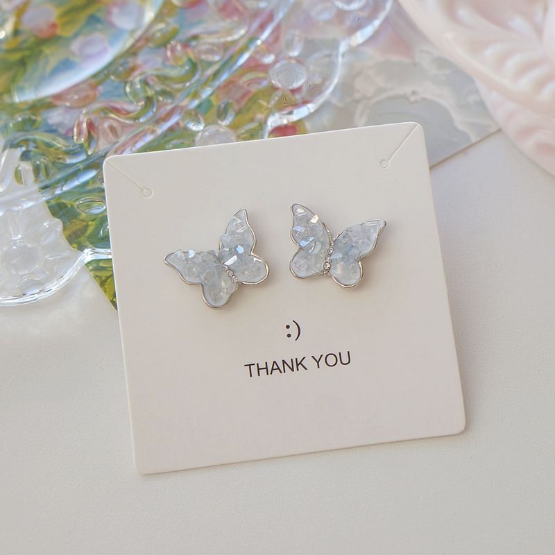 Butterfly Crystal Stud / Ear Faux Earring Clip-On