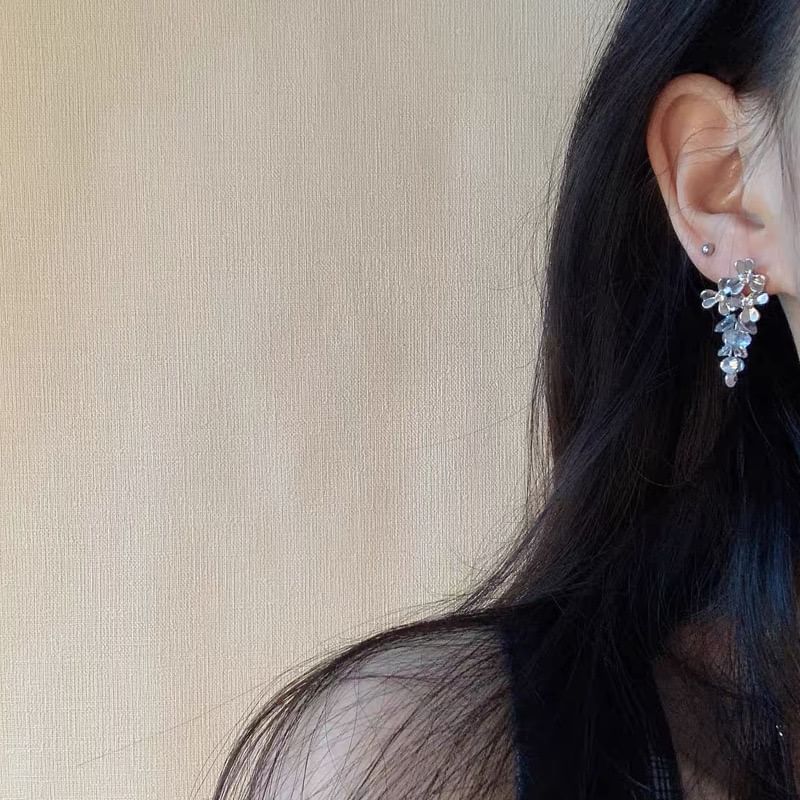 Earring Floral Drop / Clip-On Rhinestone Crystal Faux