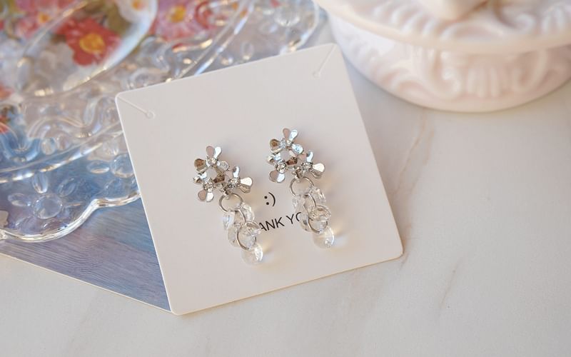 Earring Floral Drop / Clip-On Rhinestone Crystal Faux