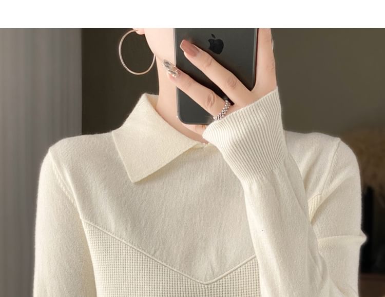 Long Sleeve Collared Plain Knit Top