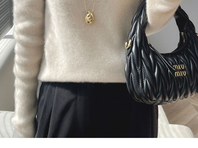 Turtleneck Long Sleeve Plain Ribbed Knit Sweater